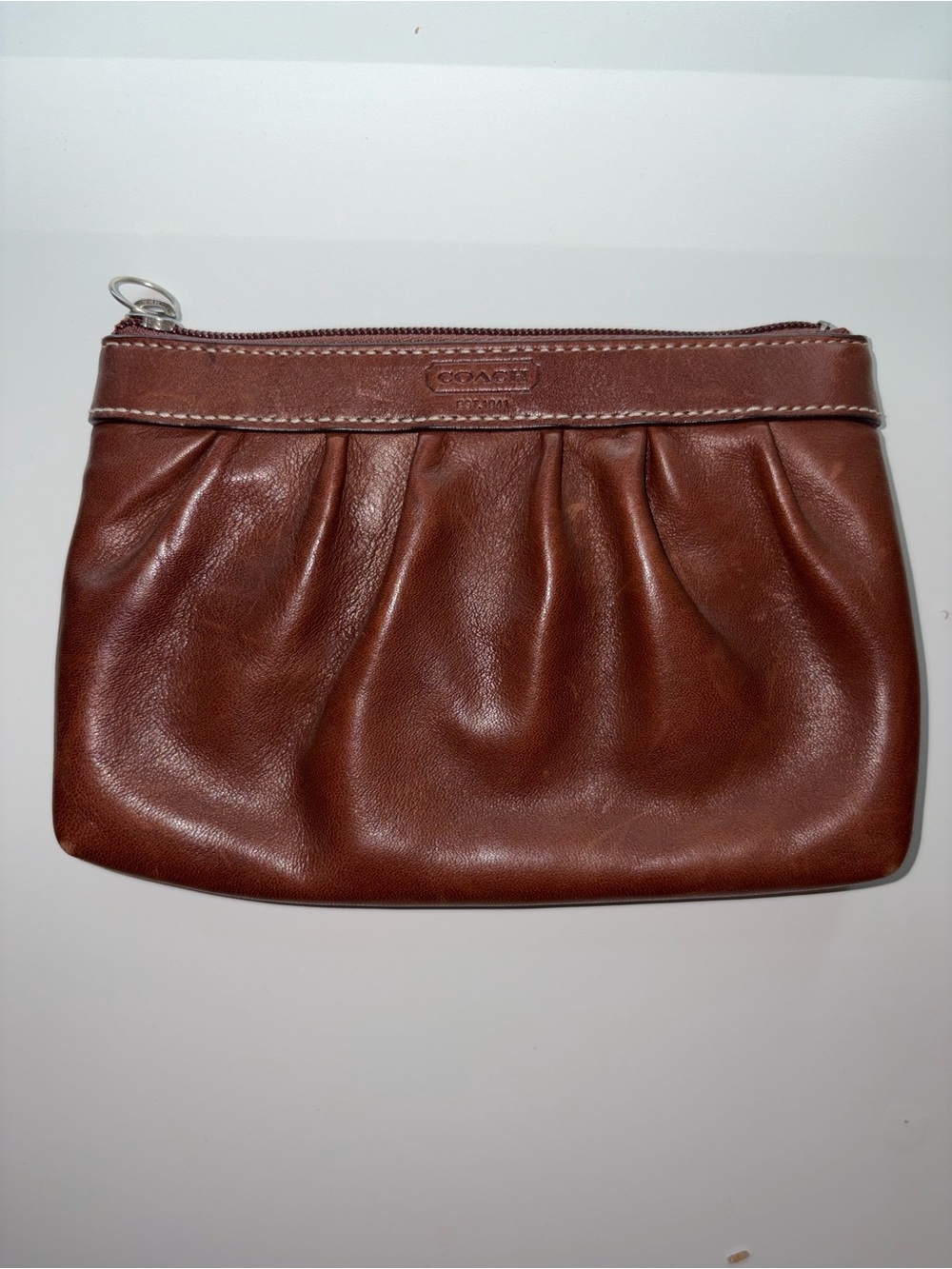 Coach Chestnut Leather Pleated Wristlet